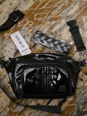 IHKWIP Black Patent Crossbody Bag NWT Detachable Straps Belt Bag Fanny Pack